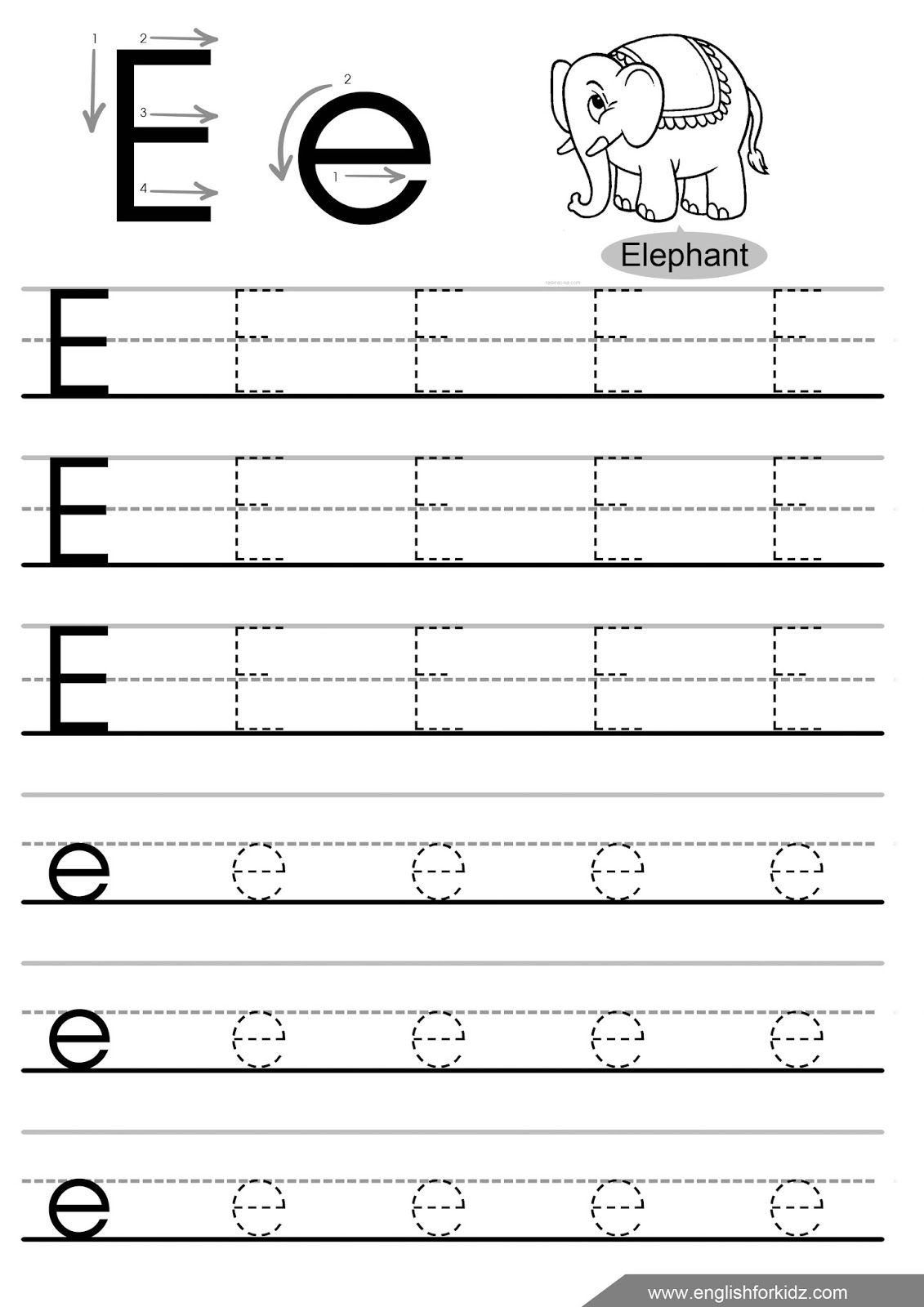 E Letter Tracing Worksheet | TracingLettersWorksheets.com