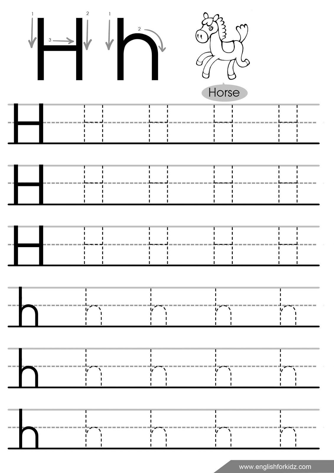 Letter Tracing Worksheets (Letters A - J) with Tracing Letter H Worksheets Preschoolers