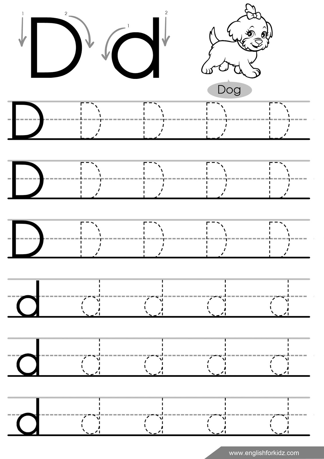 Letter Tracing Worksheets (Letters A - J) within Trace Letter D Worksheets Preschool
