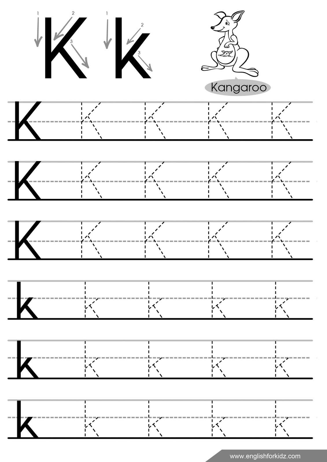 Letter Tracing Worksheets (Letters K - T) within Letter A Tracing Worksheets