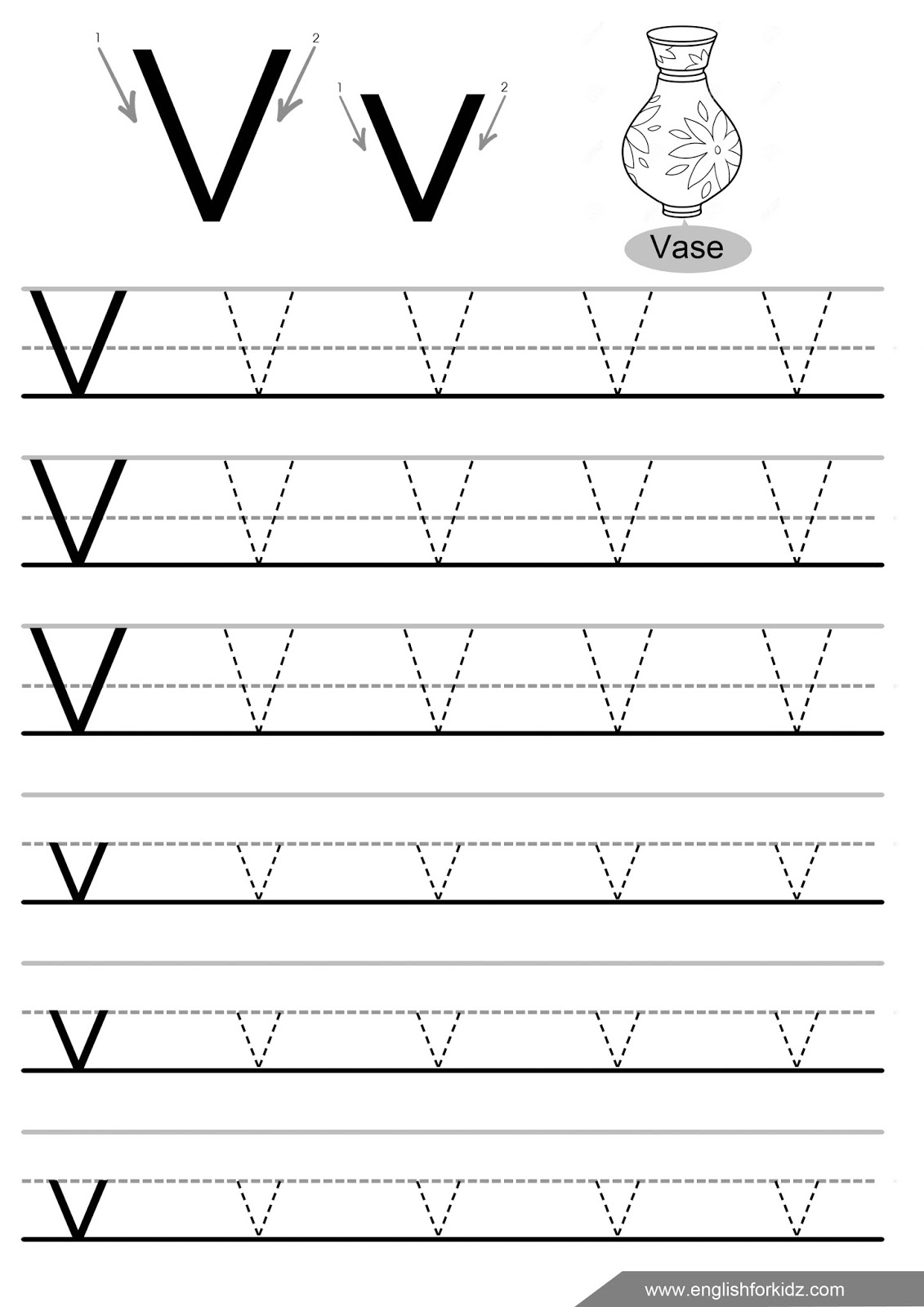 Tracing Letter V Worksheets