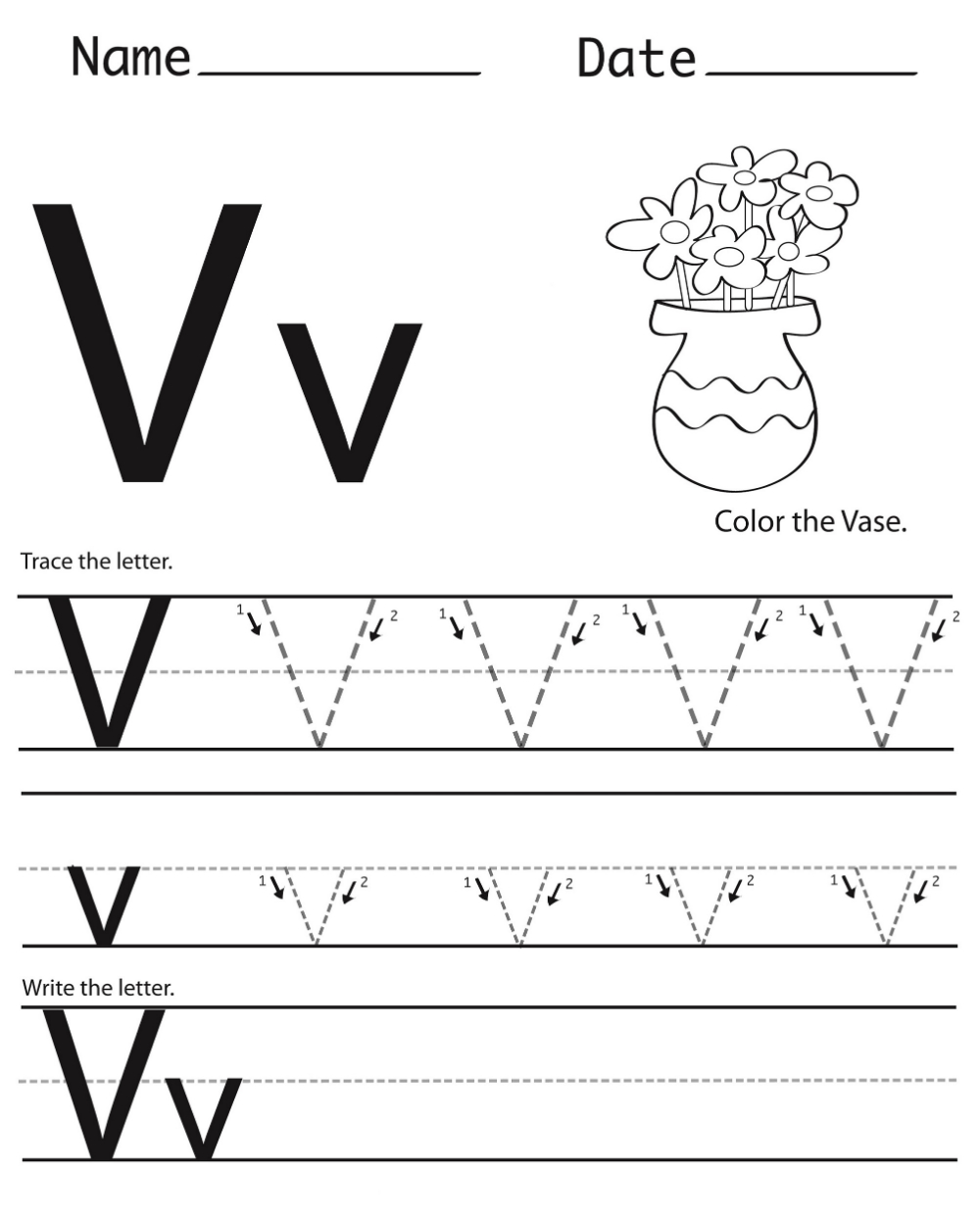 Tracing Letter V Worksheets - TracingLettersWorksheets.com