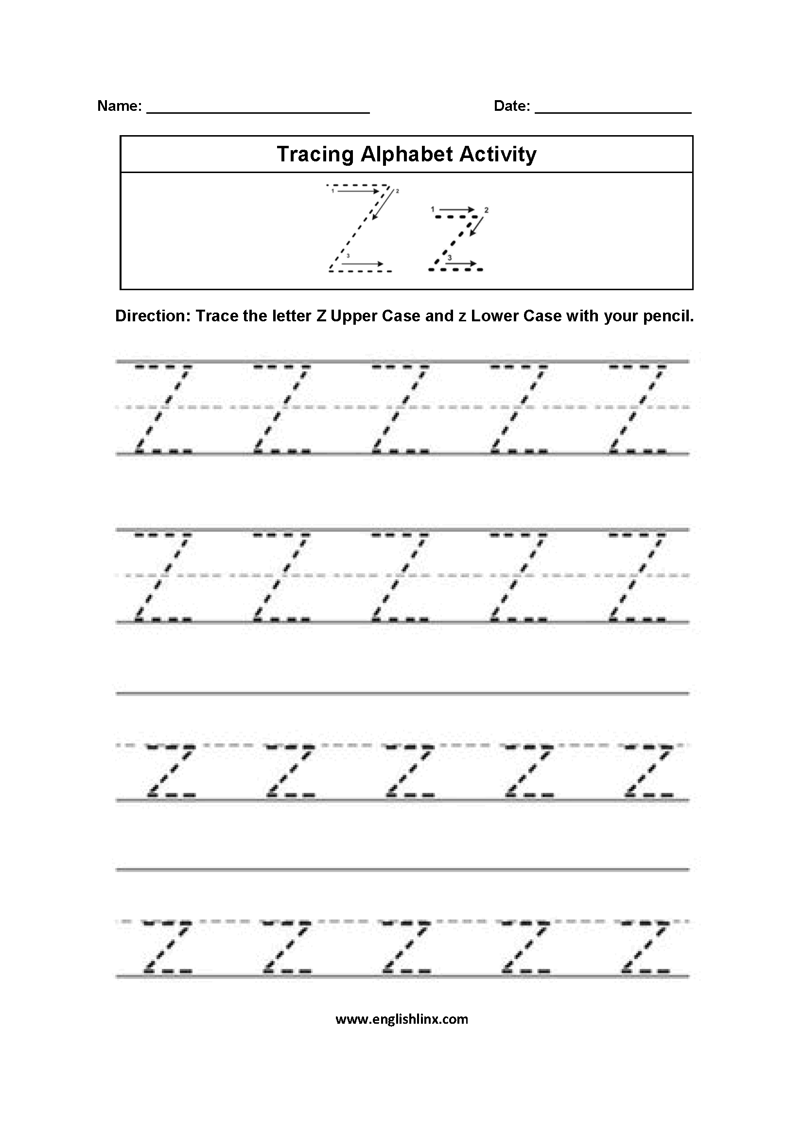 Letter Z Tracing Alphabet Worksheets | Alphabet Worksheets in Tracing Letters A To Z Worksheets