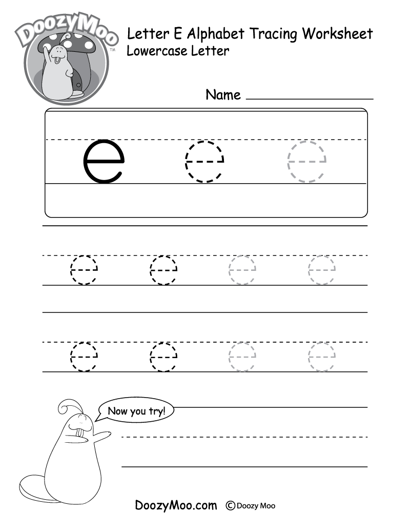 Lowercase Letter &quot;e&quot; Tracing Worksheet - Doozy Moo within Lower Case Letters Tracing Sheets