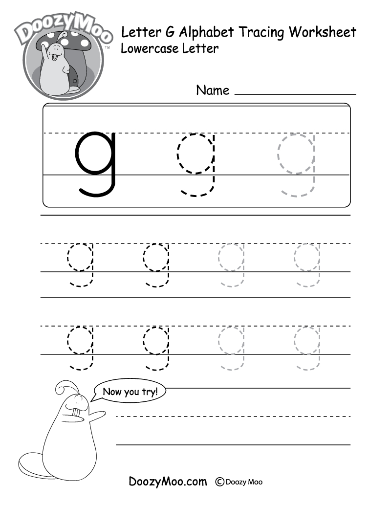 Lowercase Letter &quot;g&quot; Tracing Worksheet - Doozy Moo for G Letter Tracing Worksheet