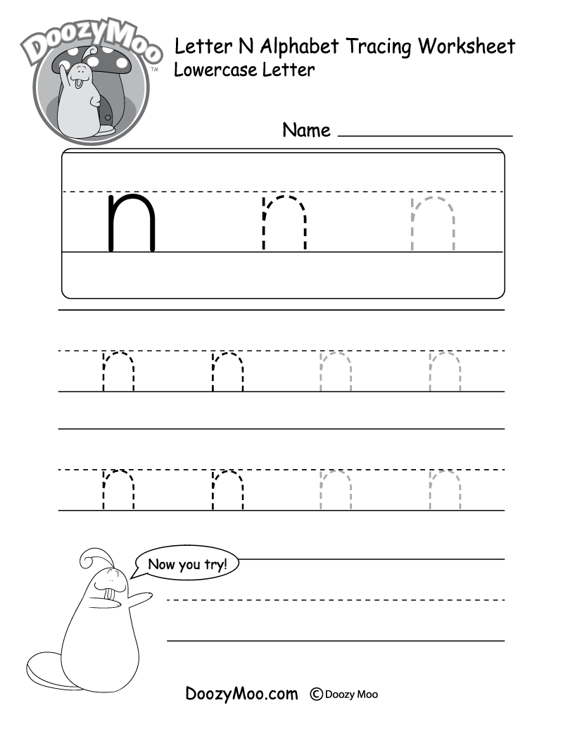 Lowercase Letter &amp;quot;n&amp;quot; Tracing Worksheet - Doozy Moo pertaining to Tracing Letter N Worksheets