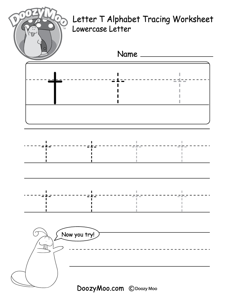 Lowercase Letter &amp;quot;t&amp;quot; Tracing Worksheet - Doozy Moo regarding Letter T Tracing Worksheet