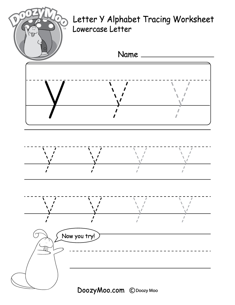 Lowercase Letter &quot;y&quot; Tracing Worksheet - Doozy Moo pertaining to Trace Letter Y Worksheets