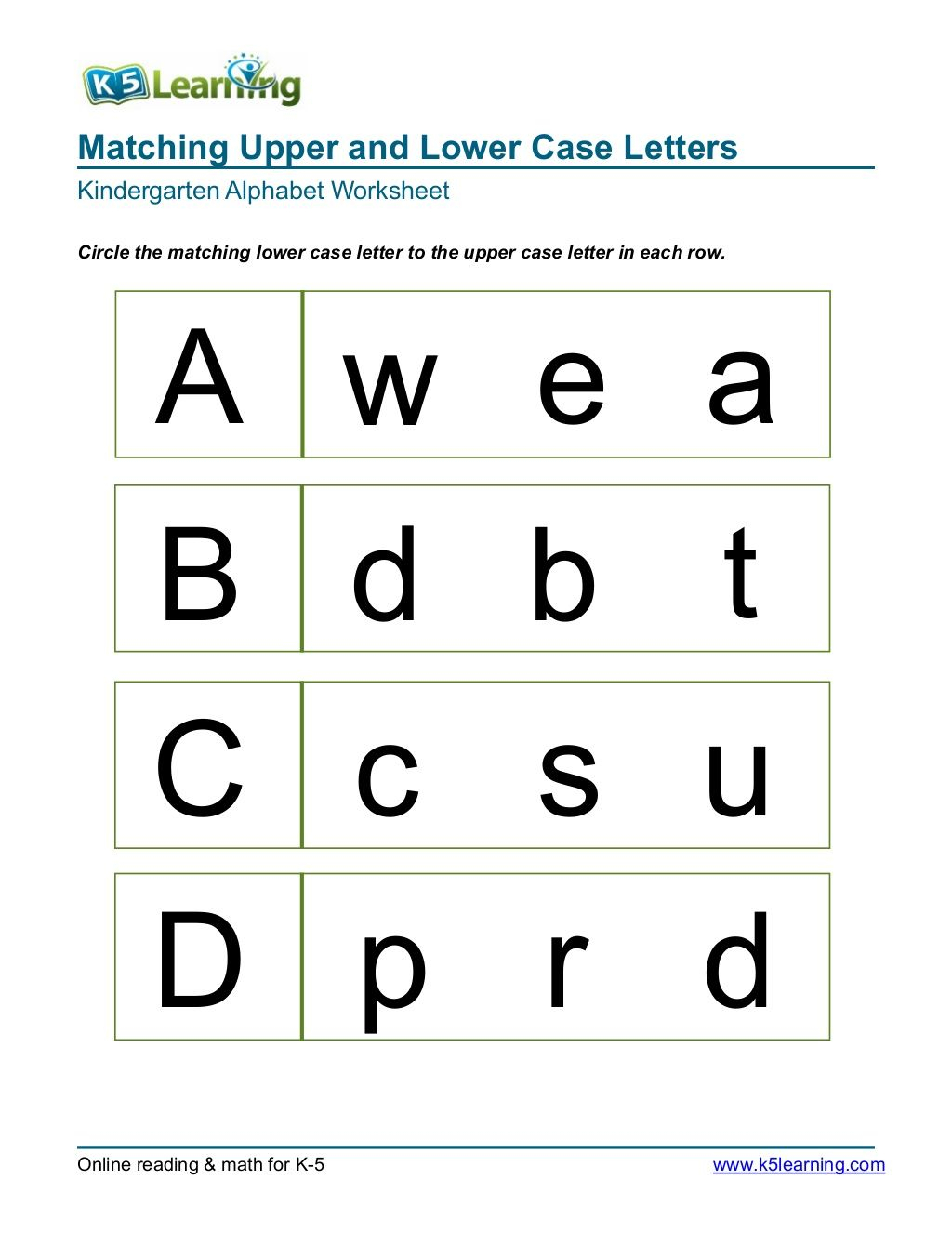 Matching Upper And Lower Case Letters Kindergarten Alphabet for Free Online Tracing Letters