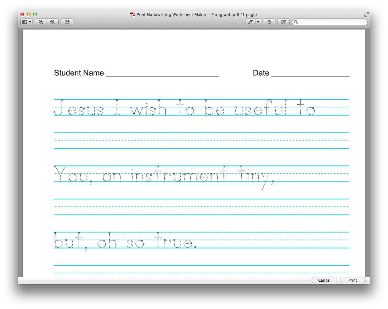 Personalize Your Own Copy Work For Free, Verses, Poems in Letter Tracing Worksheet Creator