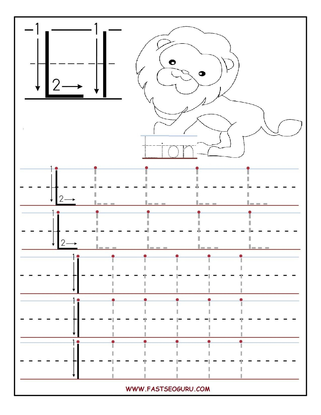 tracing letter l worksheets for kindergarten tracinglettersworksheetscom