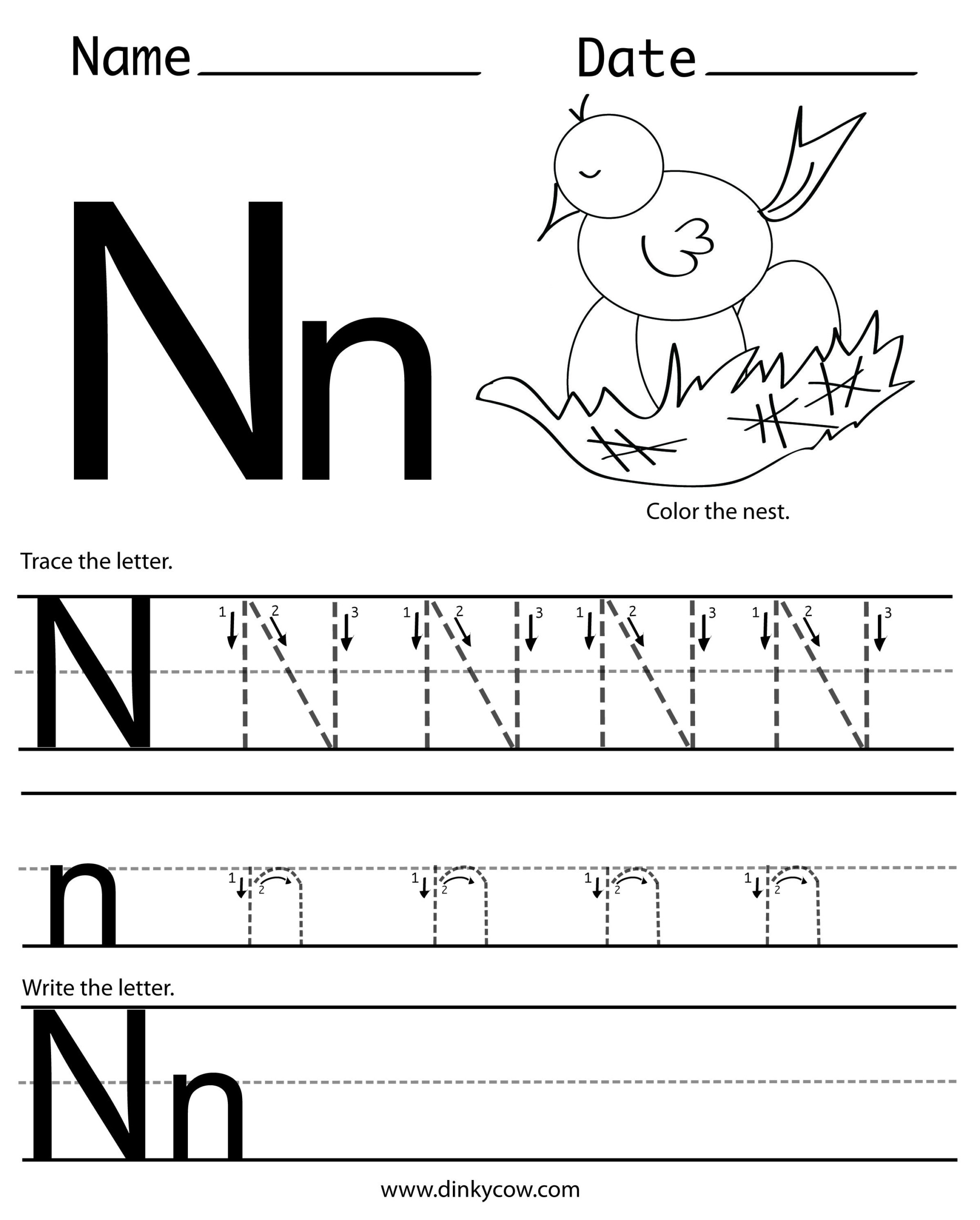 Tracing Letter N Worksheets For Preschool - TracingLettersWorksheets.com