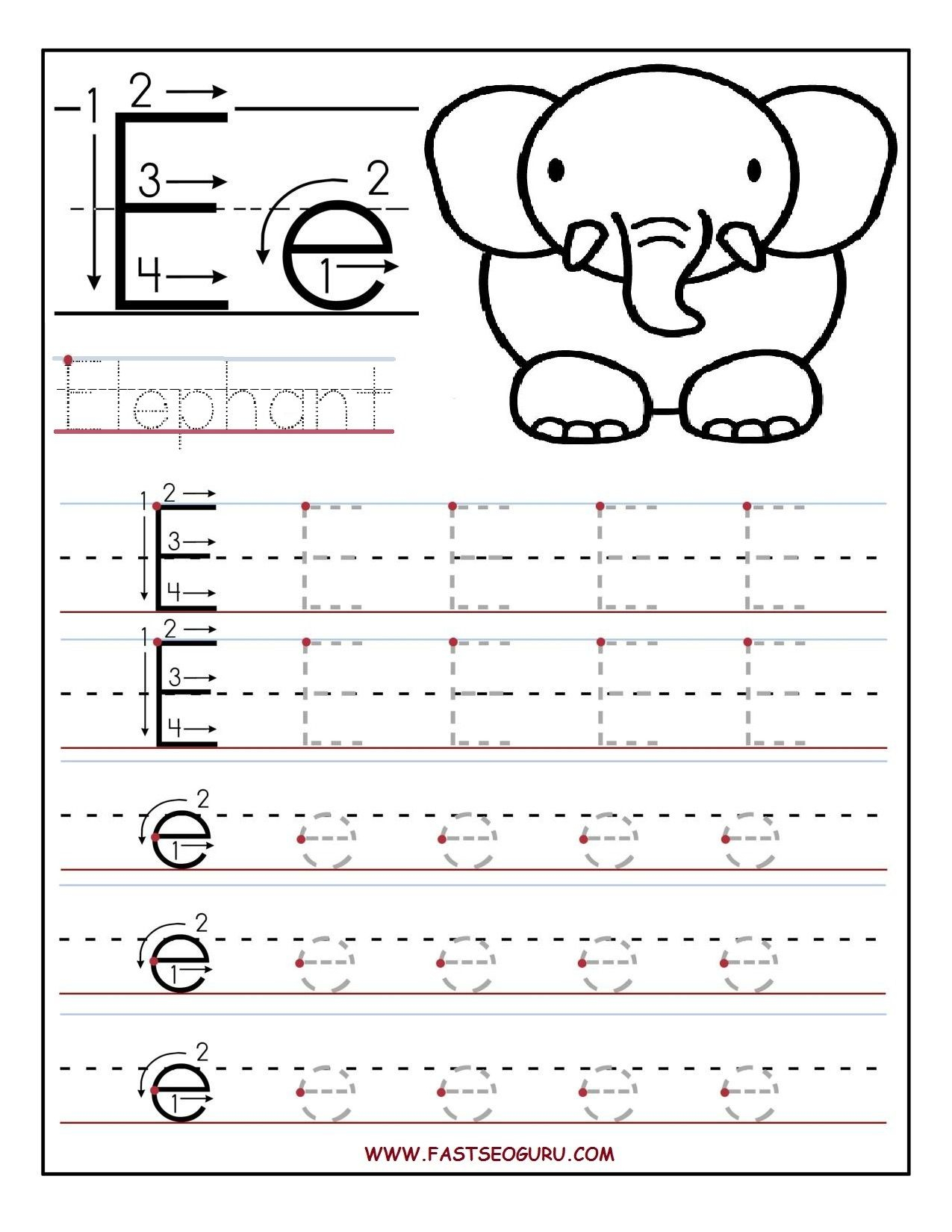 Letter E Tracing Worksheets  TracingLettersWorksheets.com