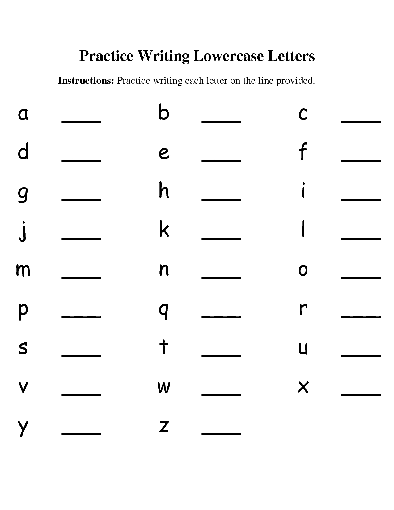 Practice Writing Lowercase Letters Worksheet | Practice inside Letter Tracing Worksheets Doc