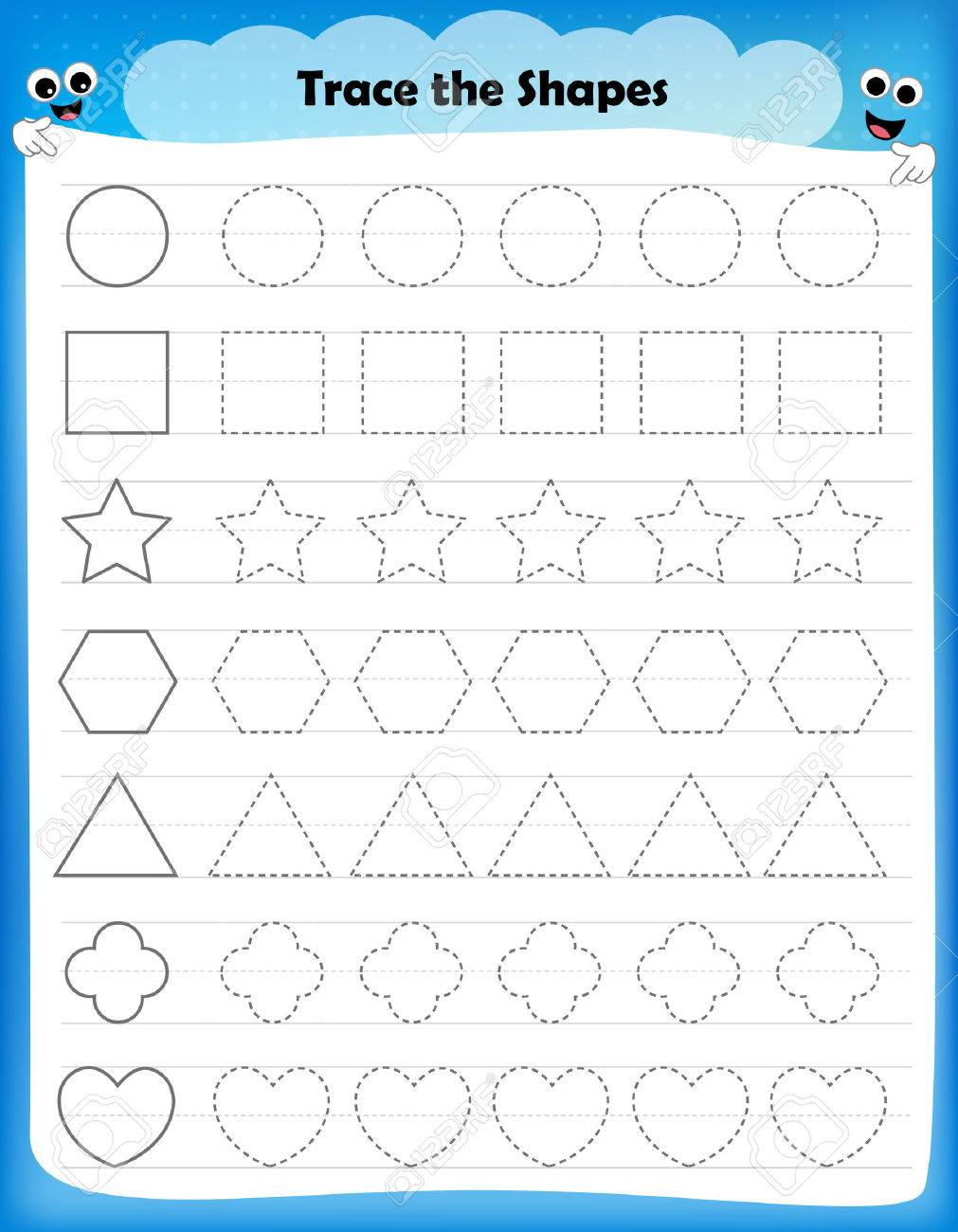 Preschool Worksheet For Kids. Tracing Shapes Writing Practice in Tracing Shapes And Letters
