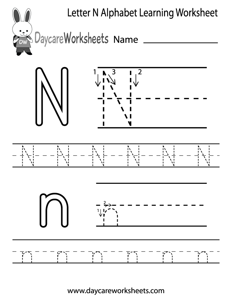 letter n tracing worksheet 2