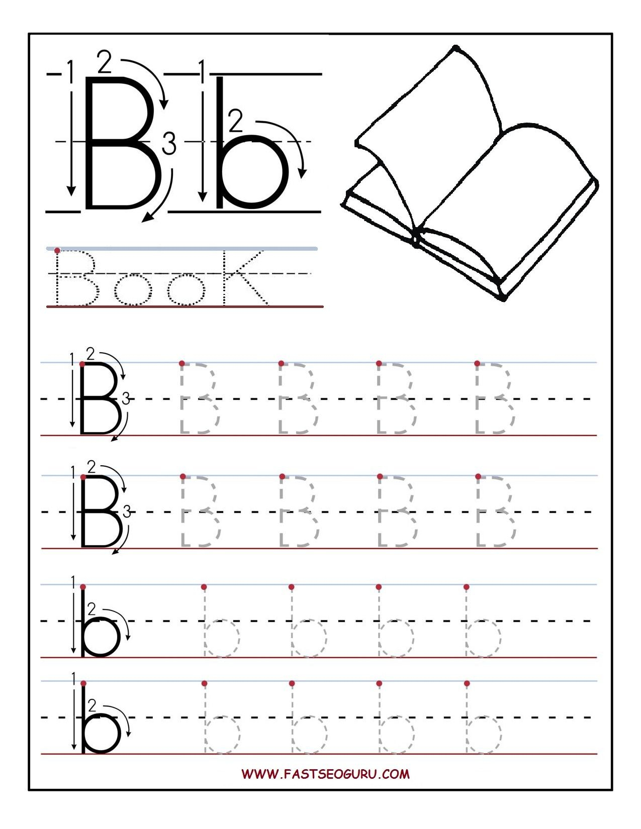 Printable Letter B Tracing Worksheets For Preschool for Trace Letter B Worksheets Preschool