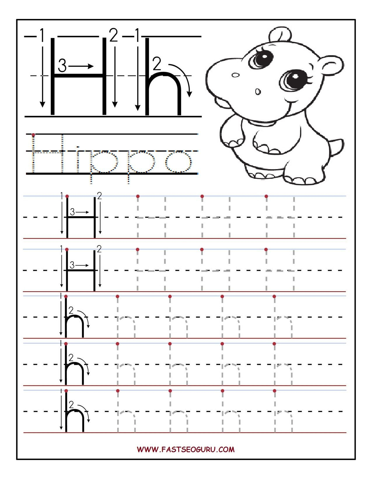 Printable Letter H Tracing Worksheets For Preschool in Tracing Letter H Worksheets Preschoolers