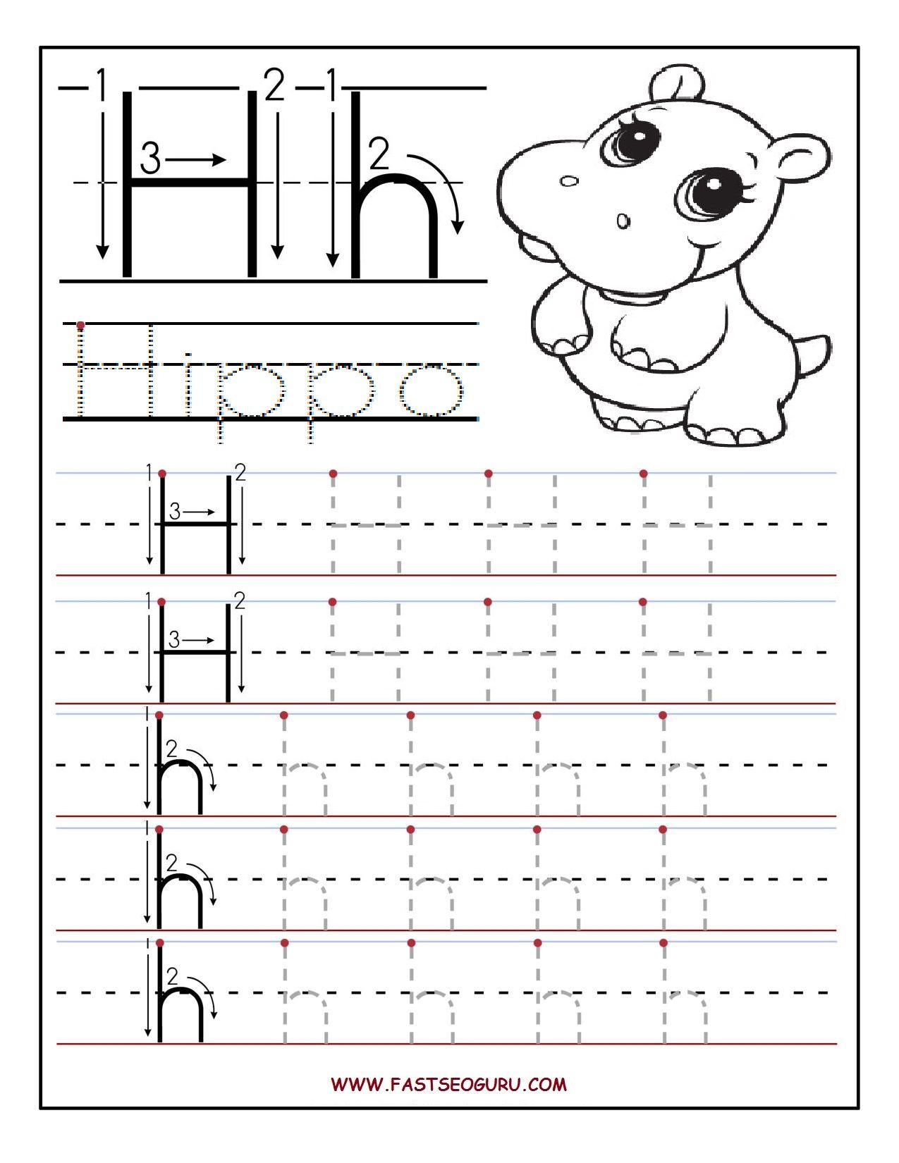 Printable Letter H Tracing Worksheets For Preschool intended for Free Tracing Letter H Worksheets