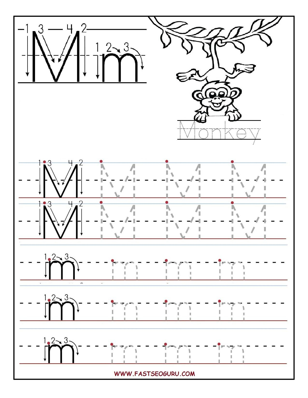 Printable Letter M Tracing Worksheets For Preschool in Tracing Letter M Worksheets Kindergarten