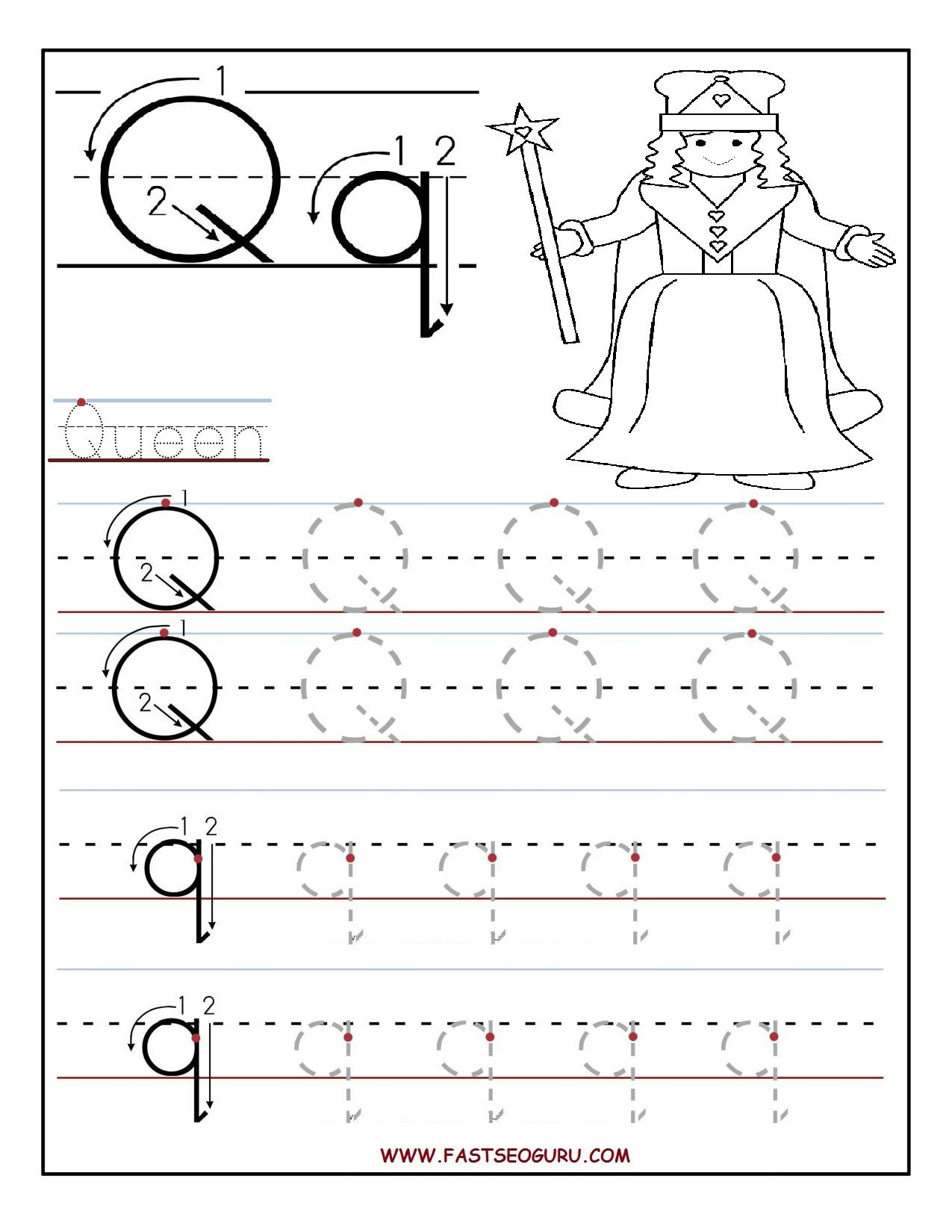 Printable Letter Q Tracing Worksheets For Preschool for Letter Tracing Worksheets Australia