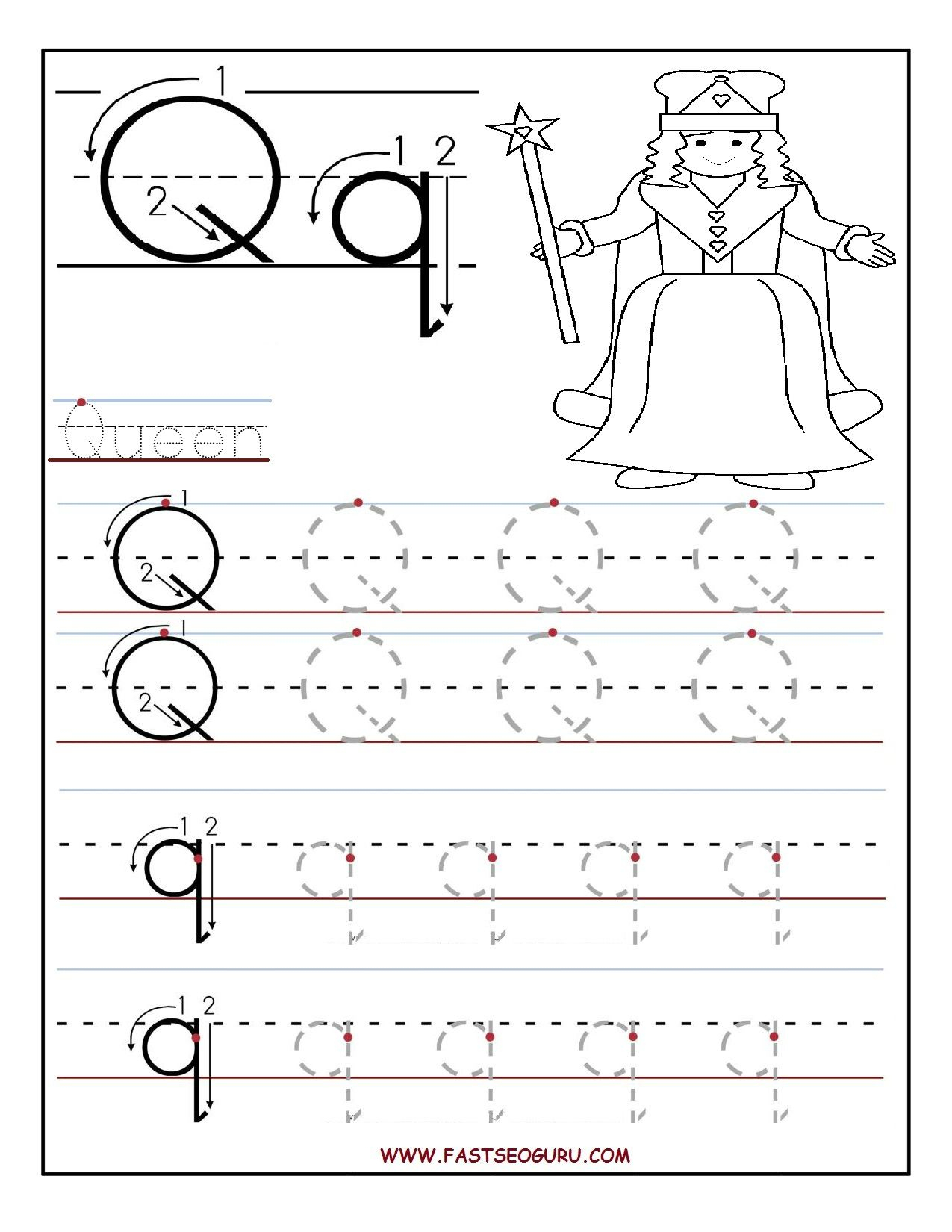 Printable Letter Q Tracing Worksheets For Preschool in Action Alphabet Tracing Letters