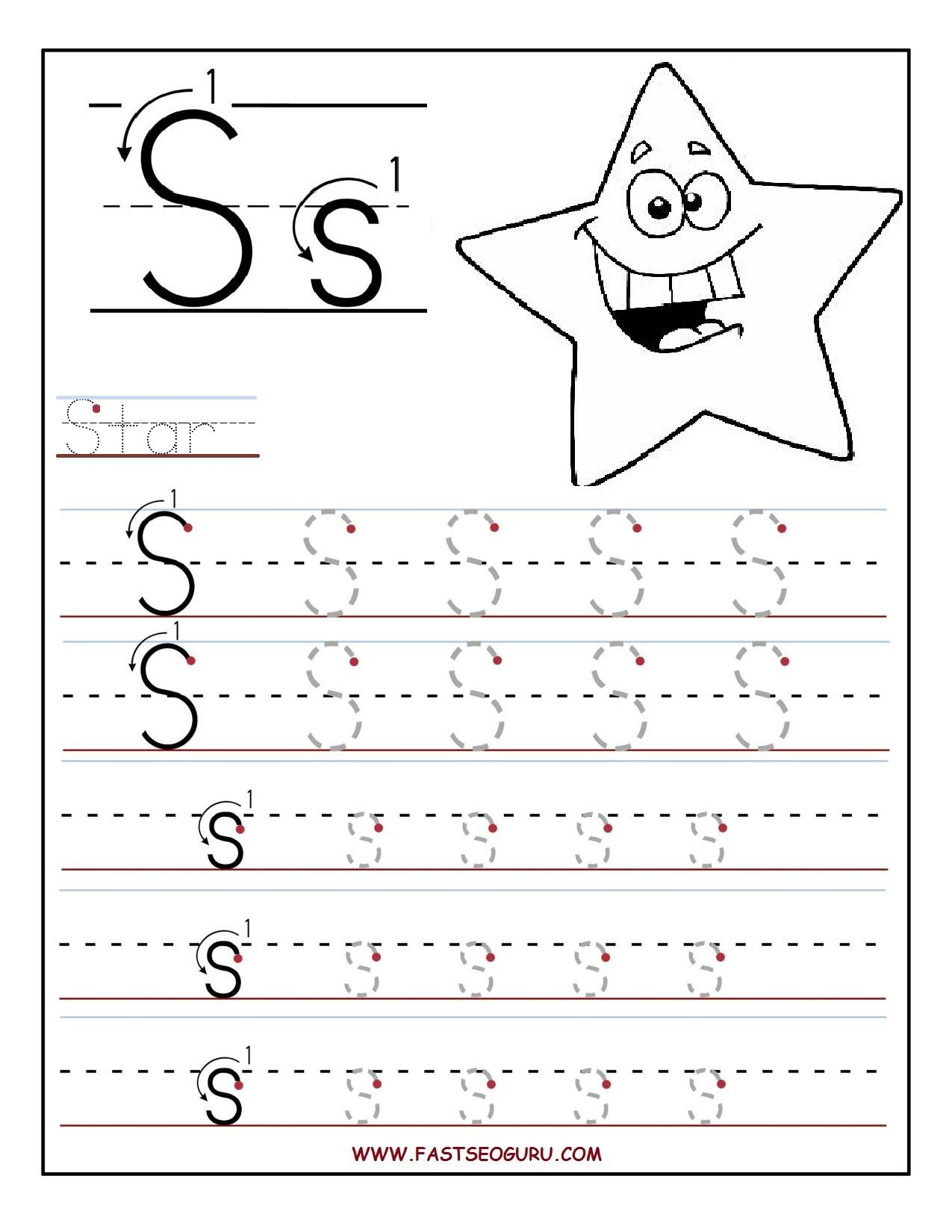 Printable Letter S Tracing Worksheets For Preschool in Trace The Letter S Worksheets For Preschool