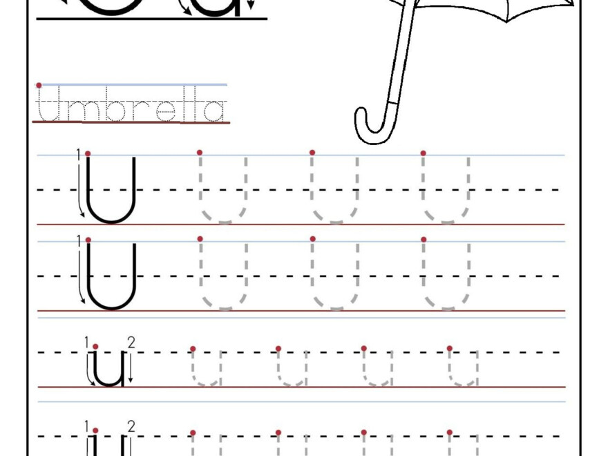 Printable Letter U Tracing Worksheets For Preschool in Tracing Letter U Worksheets
