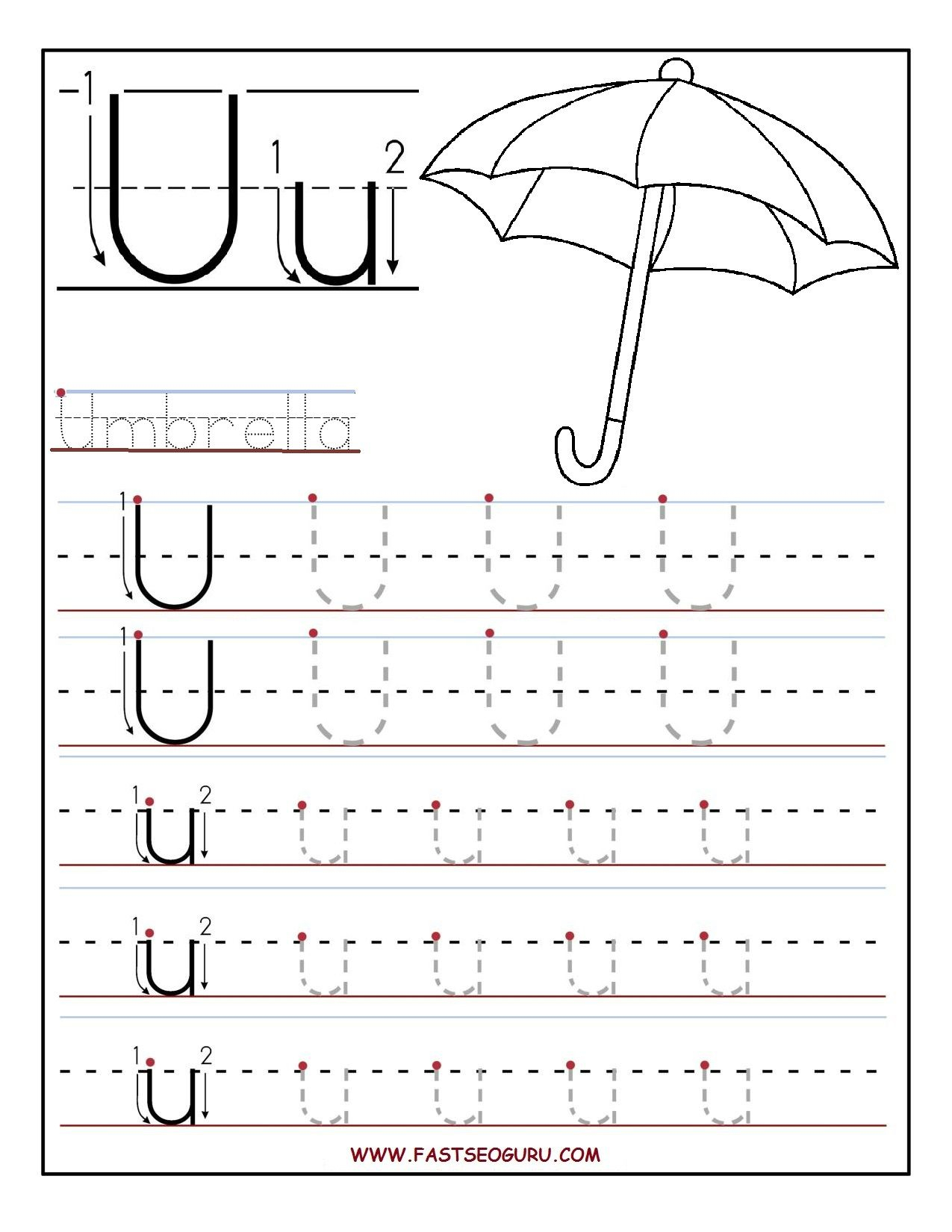 Printable Letter U Tracing Worksheets For Preschool intended for Pre-K Tracing Letters Worksheets