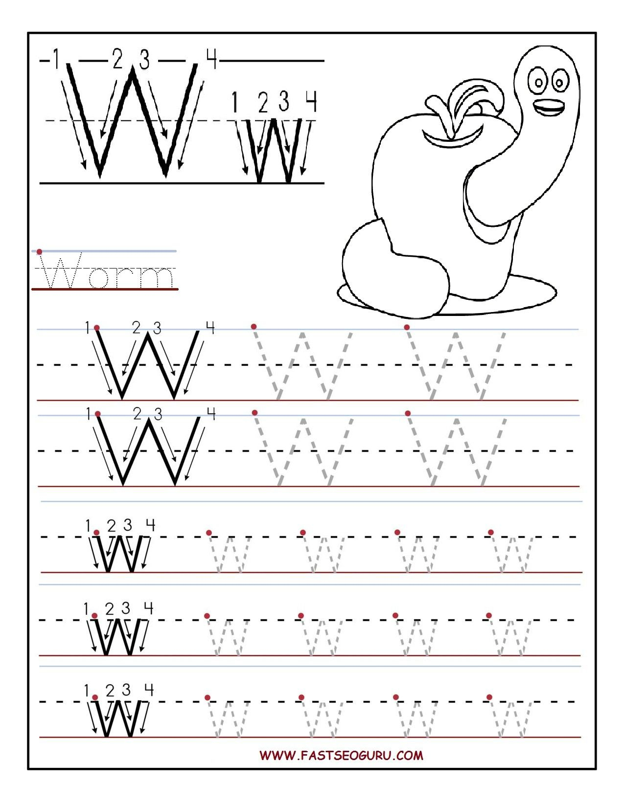 Printable Letter W Tracing Worksheets For Preschool regarding Action Alphabet Tracing Letters