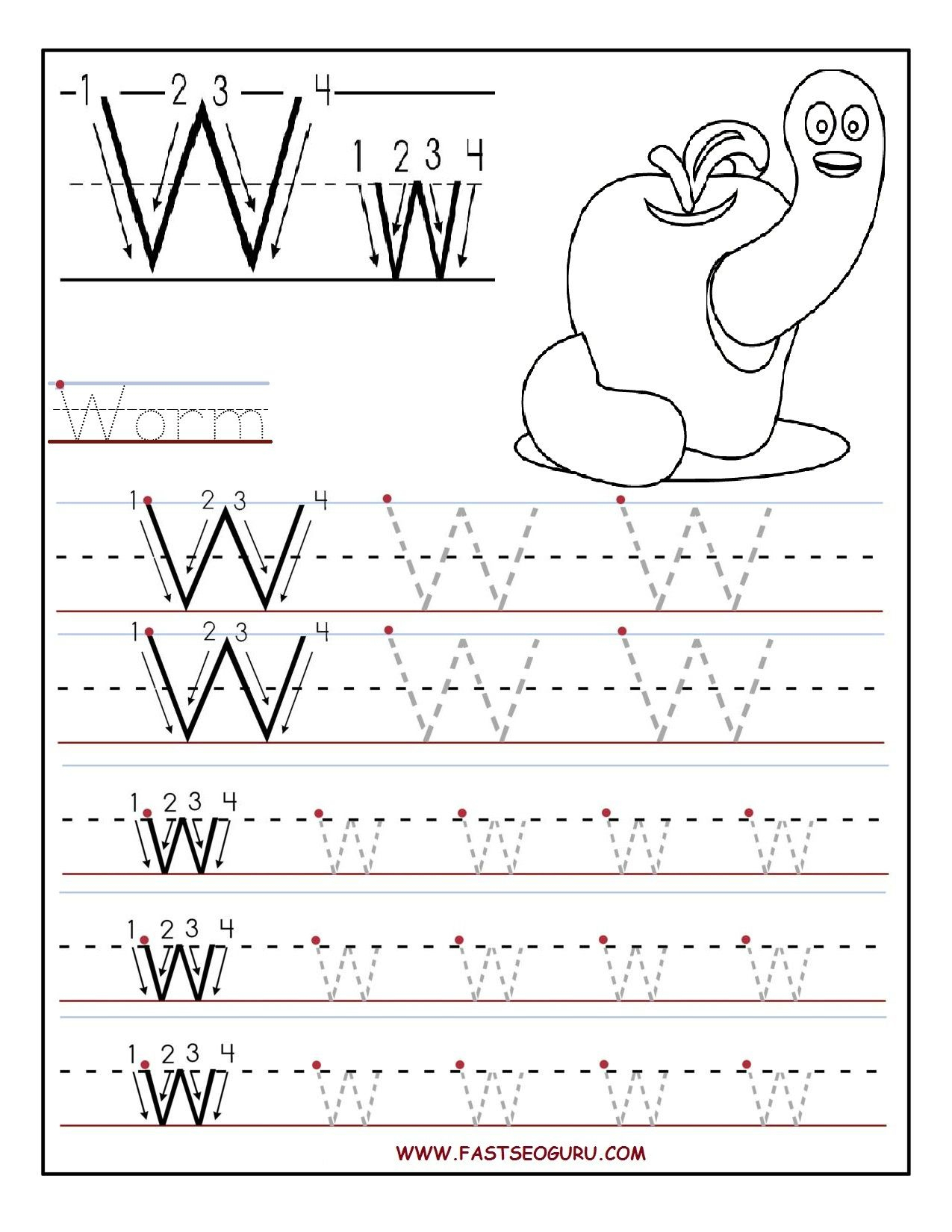 Printable Letter W Tracing Worksheets For Preschool with regard to Tracing Letter W Worksheets