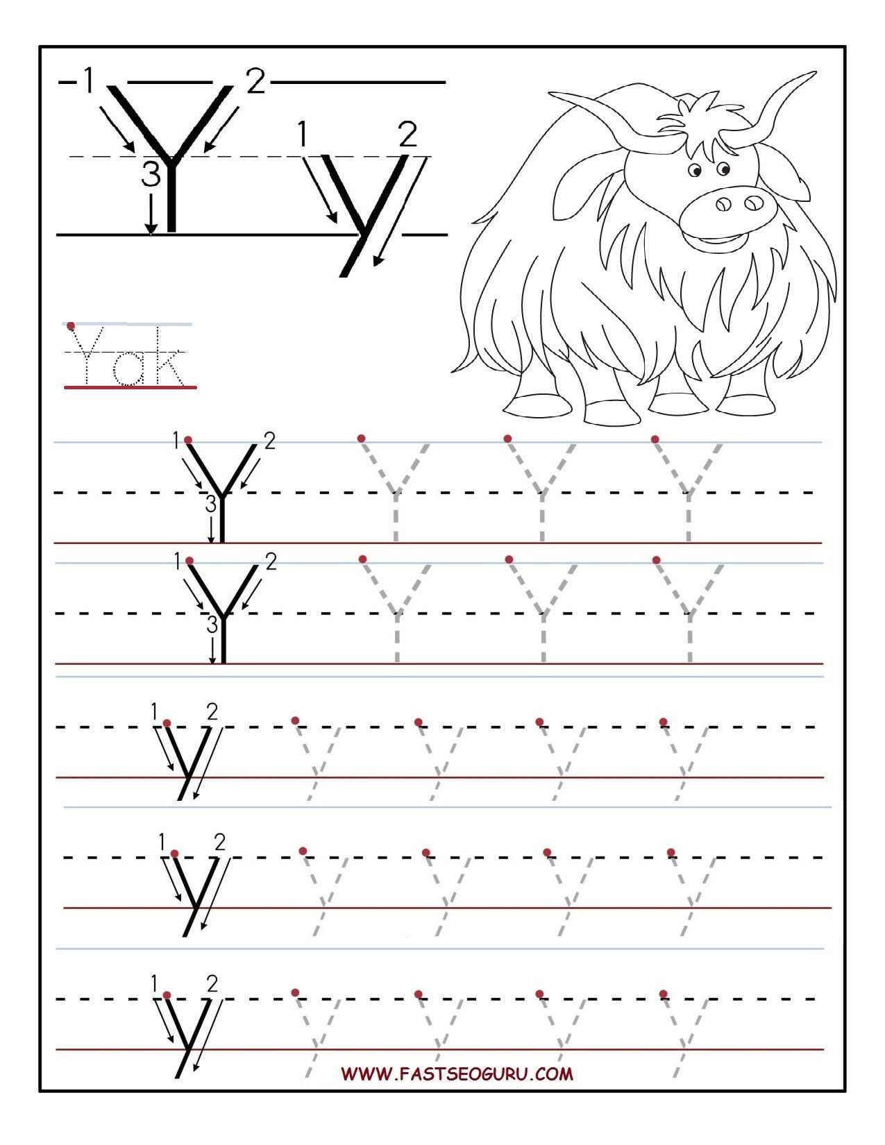 Printable Letter Y Tracing Worksheets For Preschool | Letter in Tracing Letter Y Worksheets