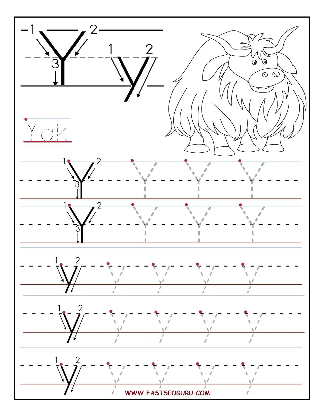 Tracing Letter Y Worksheets  TracingLettersWorksheets.com