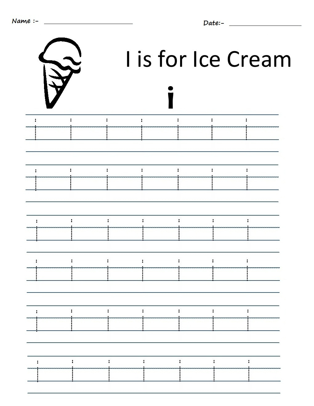 Printable Sheets For Preschoolers Kids Worksheets Writing regarding I Letter Tracing Worksheet