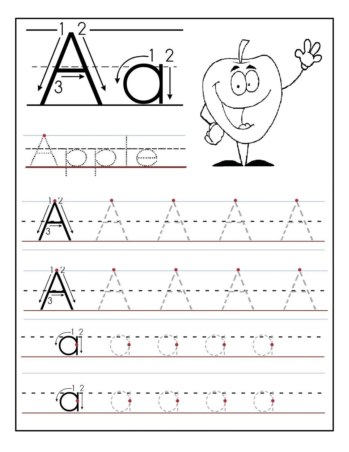 Trace Letter A Sheets To Print | Printable Preschool in Kindergarten Tracing Letters
