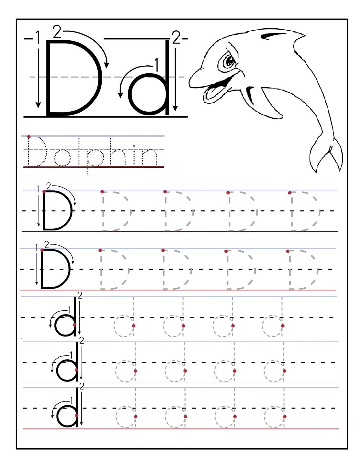 tracing letter d worksheets tracinglettersworksheetscom