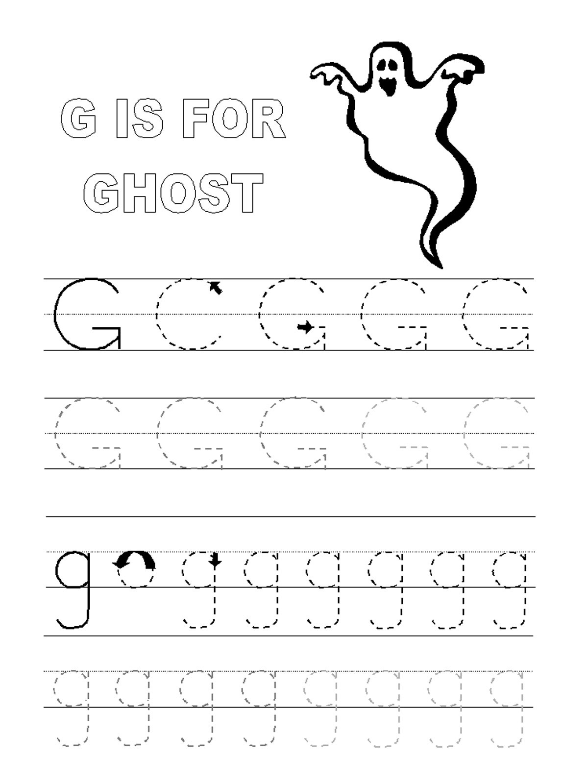 Trace Letter G Worksheets | Activity Shelter for Action Alphabet Tracing Letters