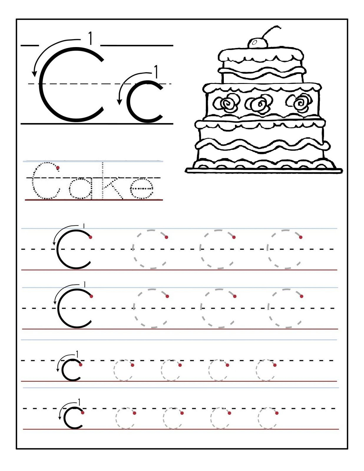 Tracing Worksheet For Letter C