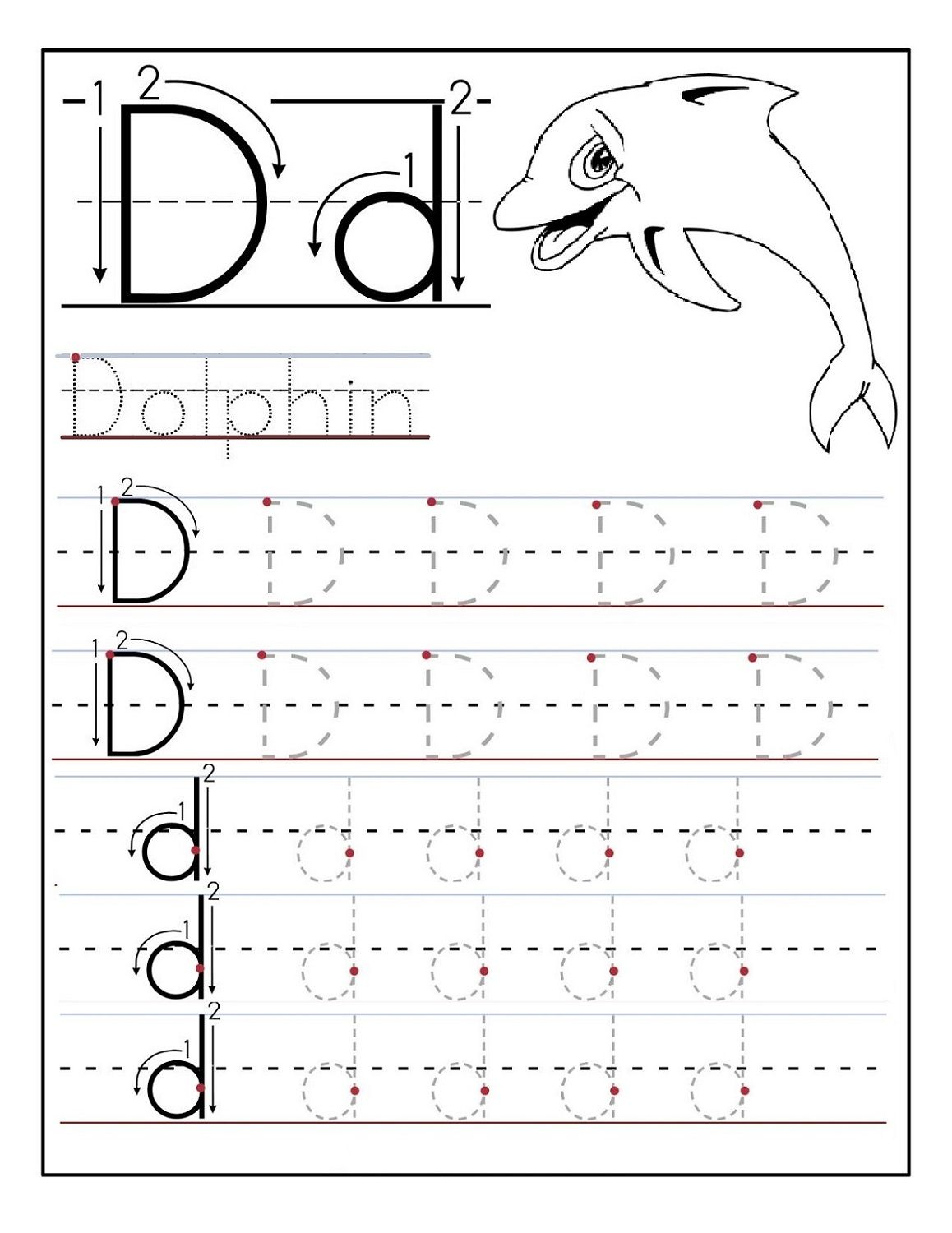 Traceable Letter Worksheets - Kids Learning Activity for Trace Letter D Worksheets Preschool