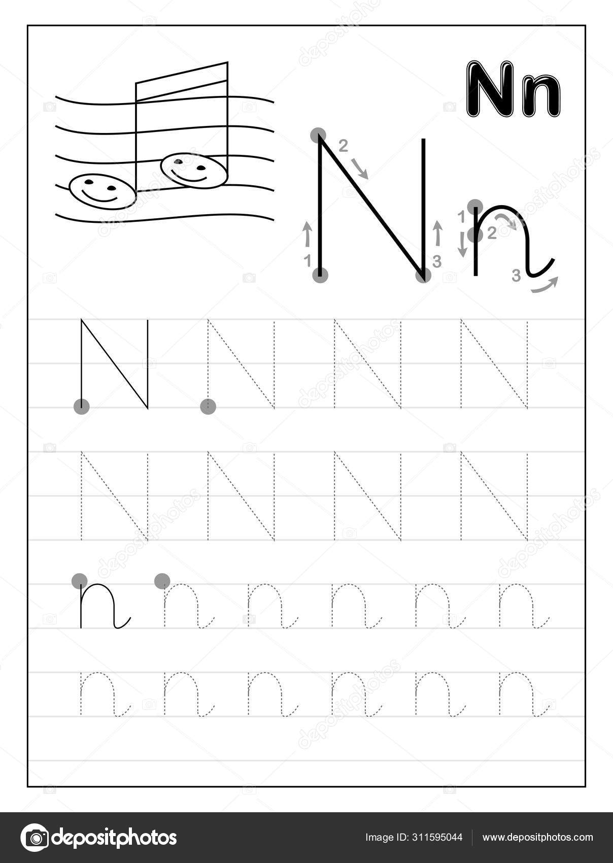 Tracing Alphabet Letter Black White Educational Pages Line in Tracing Letter N Worksheets