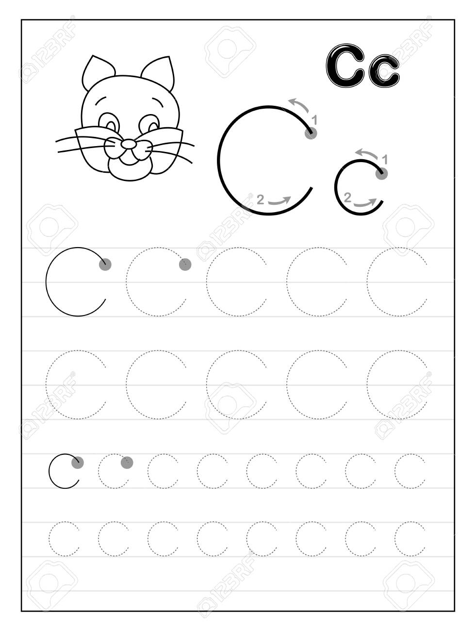 Tracing Alphabet Letter C. Black And White Educational Pages.. in Tracing Letter C Worksheets