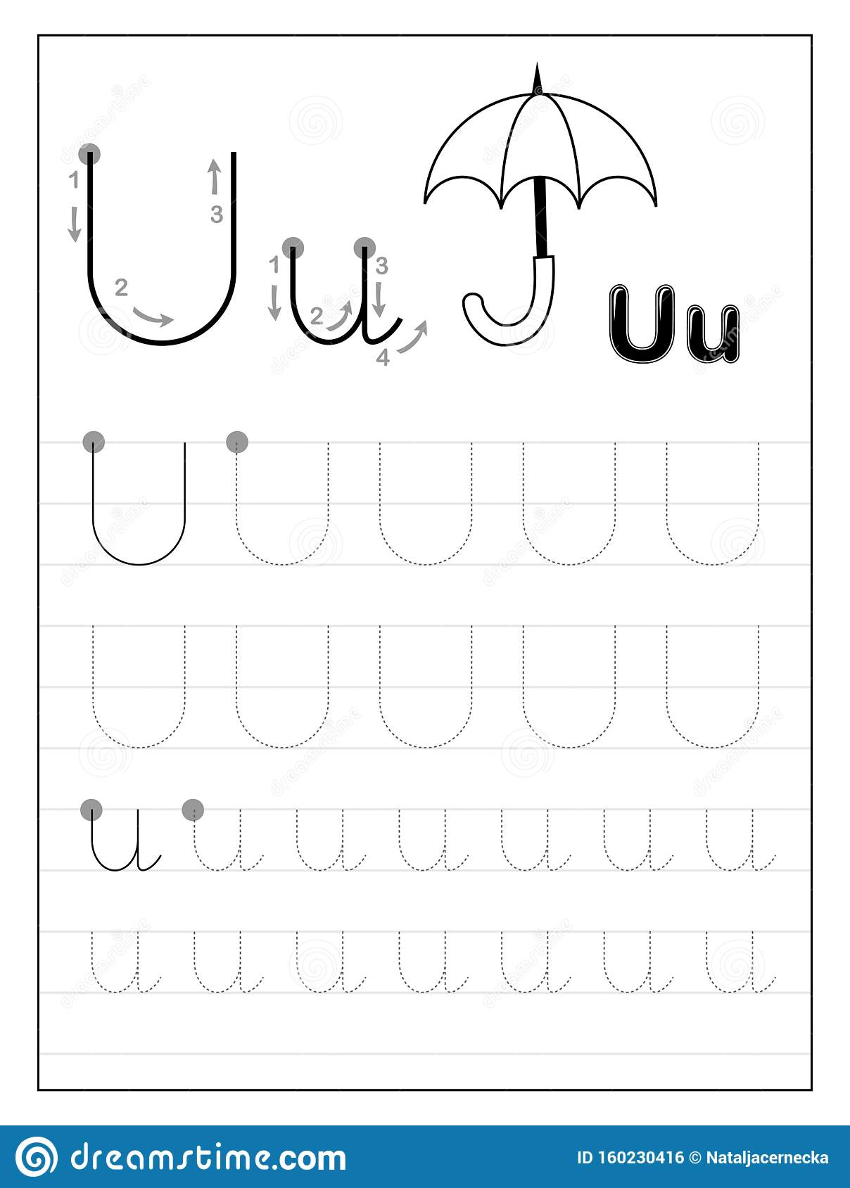 Tracing Alphabet Letter U. Black And White Educational Pages with Tracing Letter U Worksheets