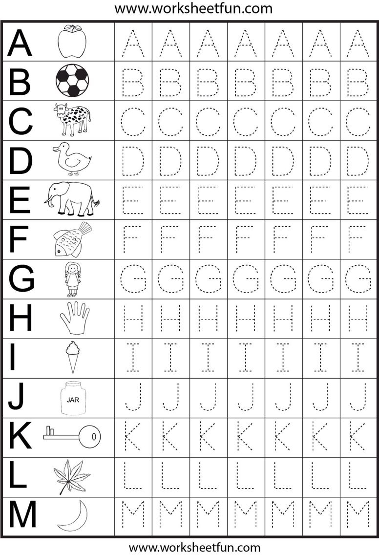 Tracing Letters A-M | Preschool Worksheets, Kindergarten regarding Alphabet Letters Tracing For Preschoolers