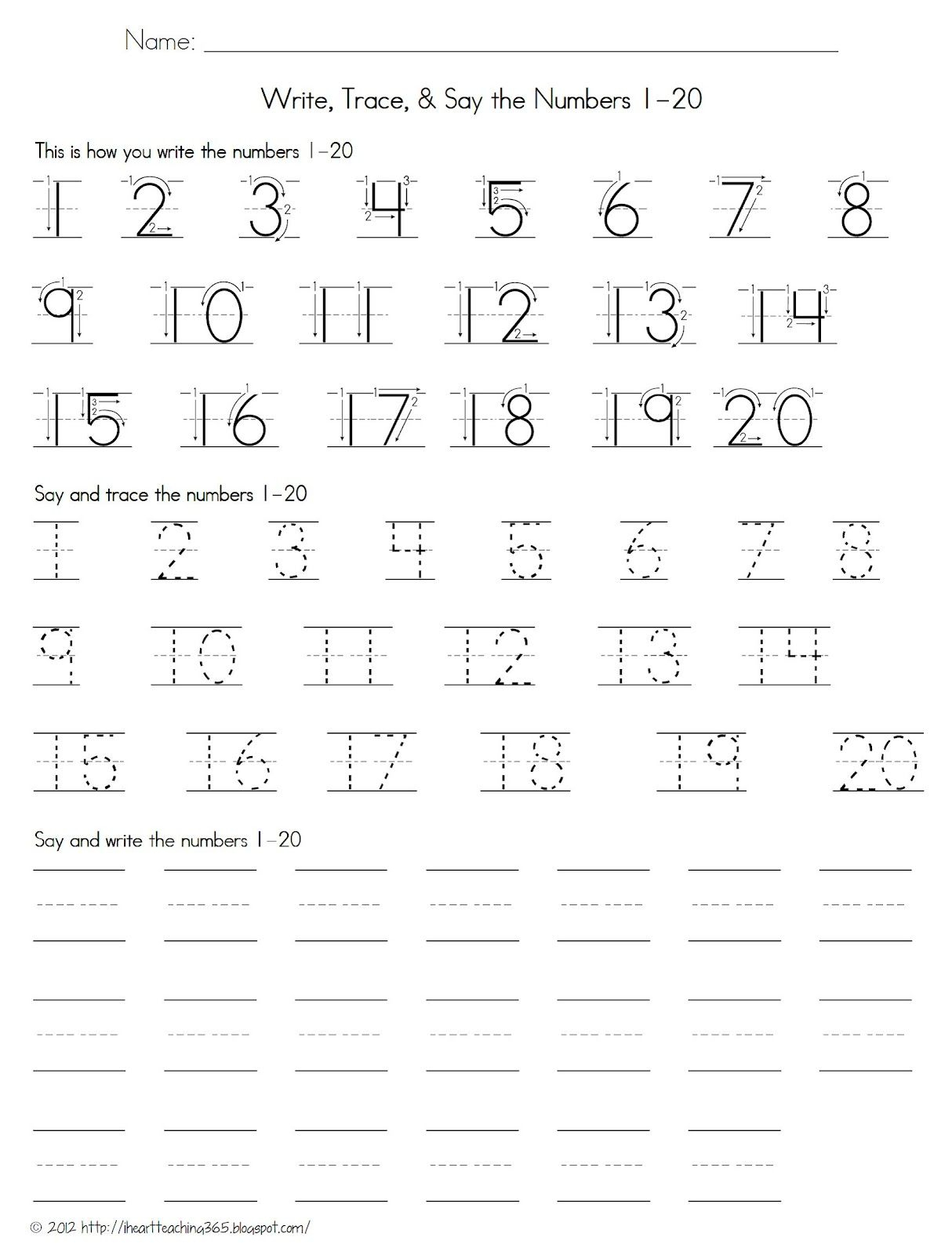 Tracing Numbers 1-20 With Directional Arrows. | Numbers for Tracing Letters With Directional Arrows