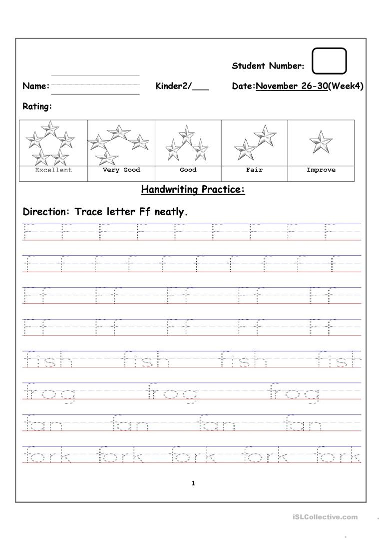 Tracing Uppercase And Lowercase Letter Ff - English Esl for Tracing Upper And Lowercase Letters Worksheets