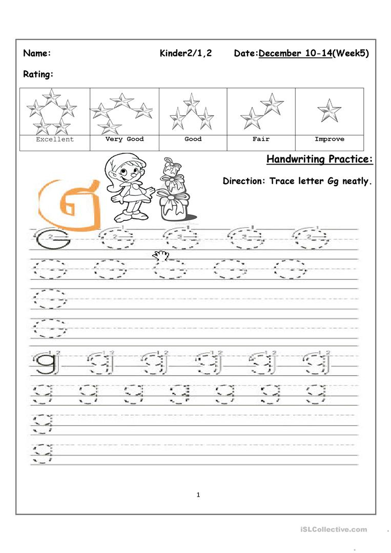 Tracing Uppercase And Lowercase Letter Gg - English Esl intended for Tracing Upper And Lowercase Letters