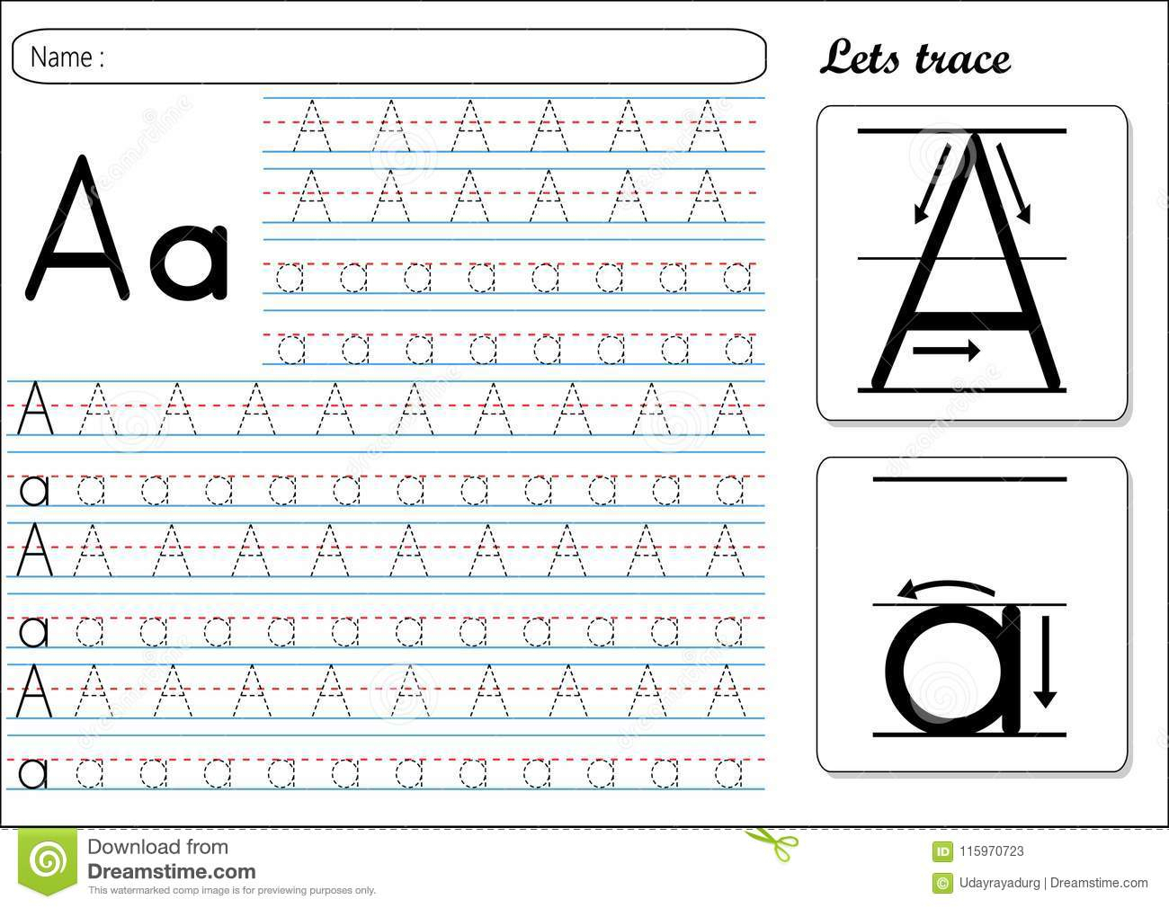 Tracing Worksheet -Aa Stock Vector. Illustration Of Small in Handwriting Tracing Letters