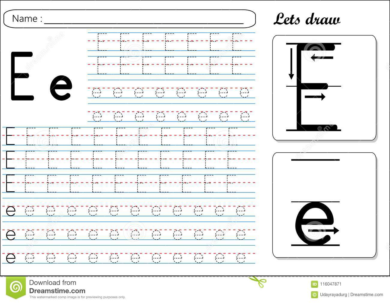 Tracing Worksheet -Ee Stock Vector. Illustration Of Small in E Letter Tracing Worksheet