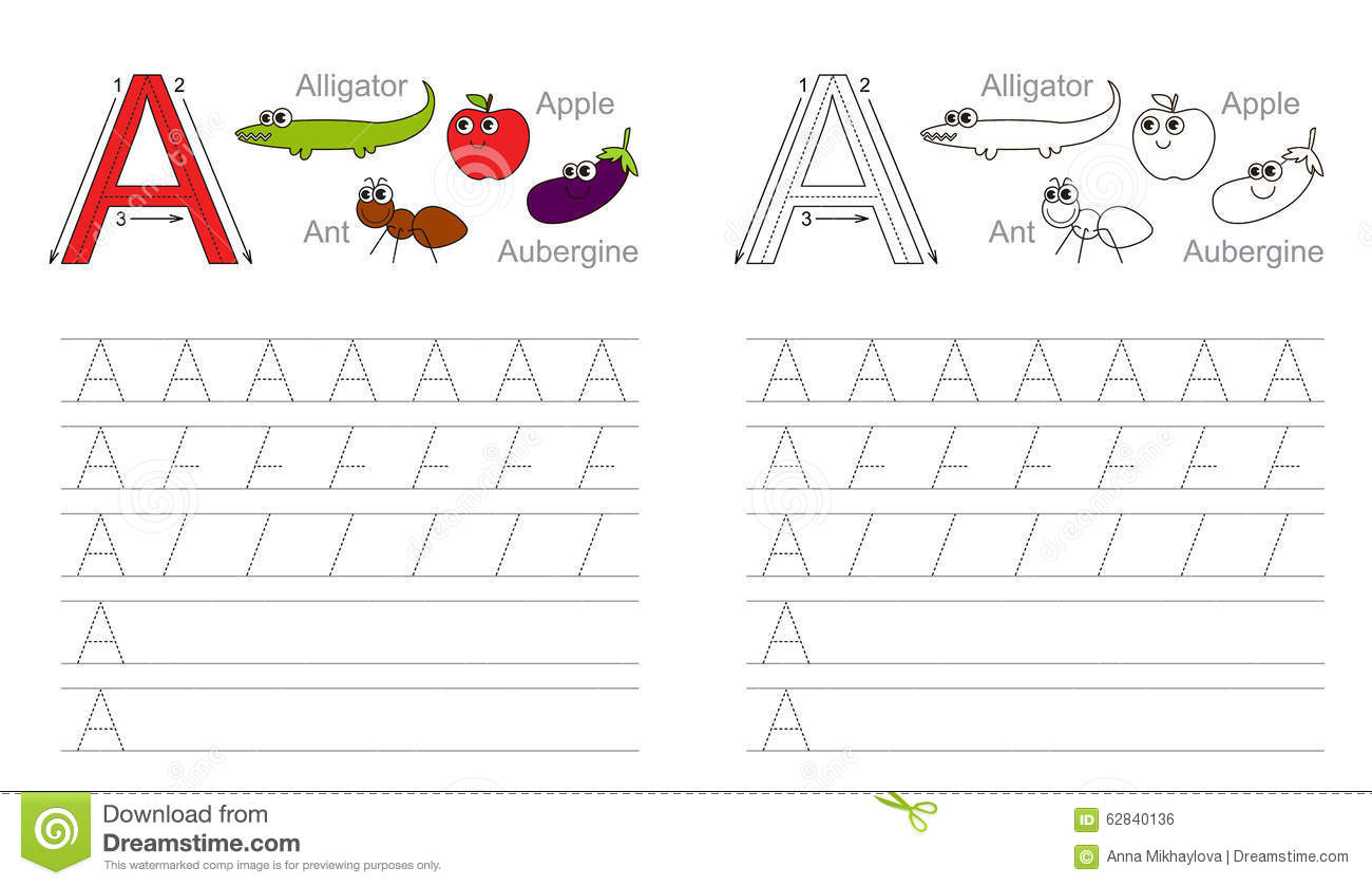 Tracing Worksheet For Letter A Stock Vector - Illustration for A Letter Tracing Worksheet