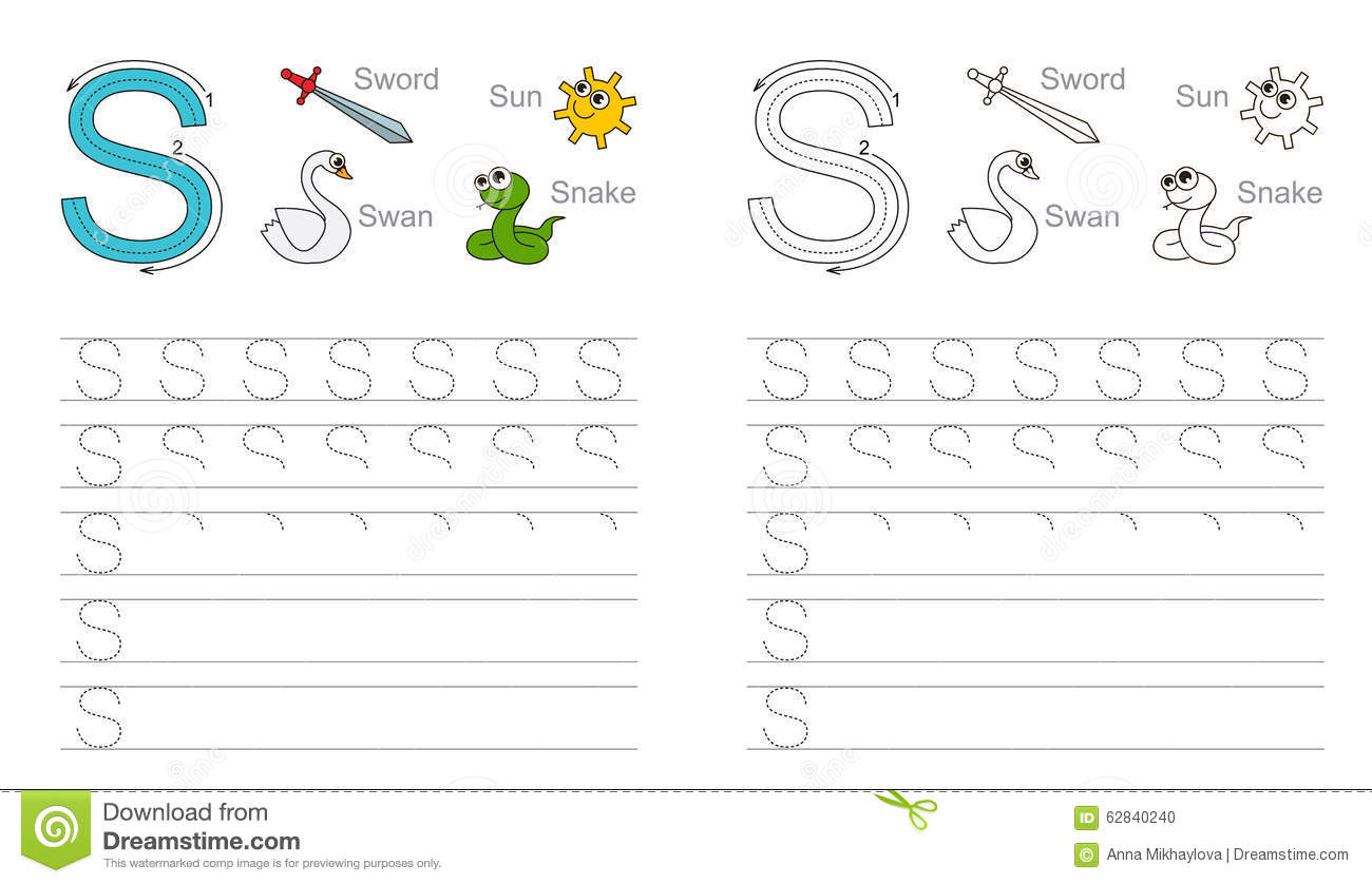 Tracing Worksheet For Letter S Stock Vector - Illustration with S Letter Tracing Worksheet